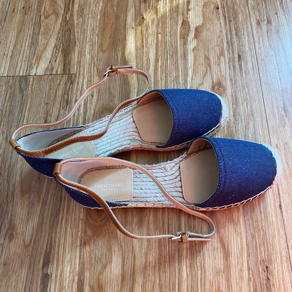 Lafayette 148 Denim Flat Espadrille in size 6.5